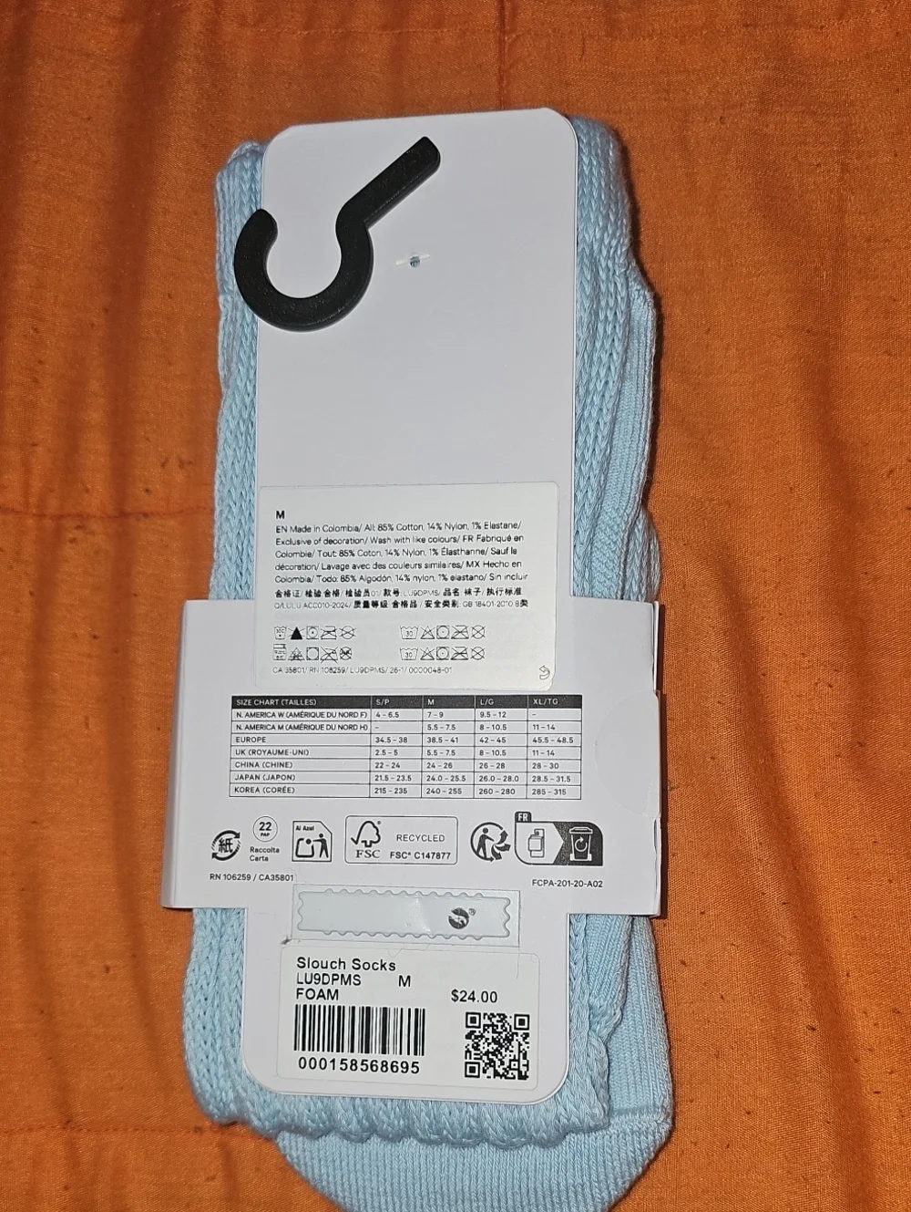 Lululemon Slouch Socks,crew Length! Nwts, FOAM!! Beautiful, Sz Med!